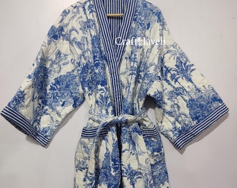 Free delivery, Blue 100% Cotton Quilted Kimono Robe Jacket, Bestseller, Etsy’s Pick, Women&#39;s Wear, Popular now, Winter Robes women&#39;s robe