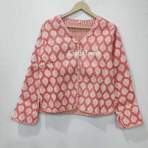 Reversible Floral Quilted Jacket , Quilted Jacket, Short kimono, Women Wear, New Style Pink Jacket, Winter Fashion, V neck jacket