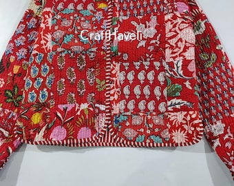 Patchwork Print Quilted Cotton Jacket: Bohemian Floral Reversible Coat