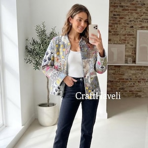 Floral Patchwork Quilted Cotton Jacket: Bohemian Reversible Coat
