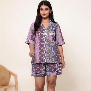 Boho Patchwork Short Pajama Set | Handmade Cotton Lounge Wear
