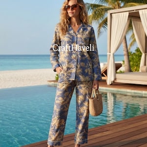 Cotton Pajama Set: Indian Block Print Ladies Night Suit