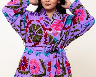 Handmade Suzani Kantha Boho Embroidered Cotton Jacket | Handmade Floral Coat
