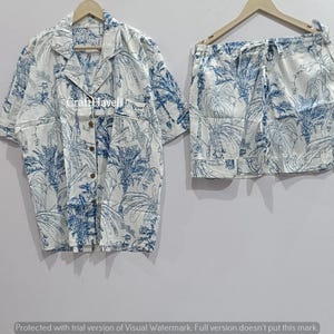 Hand Block Printed Cotton Short Pajama Set with Pouch