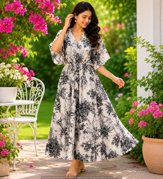 etsy indian cotton dresses Kaftan Dress: Floral Block Print Loungewear but beautiful reminders of RUCHED Color:Turquoise Ibiza Floral cotton block print dress Azazie Bondi Coral Stretch