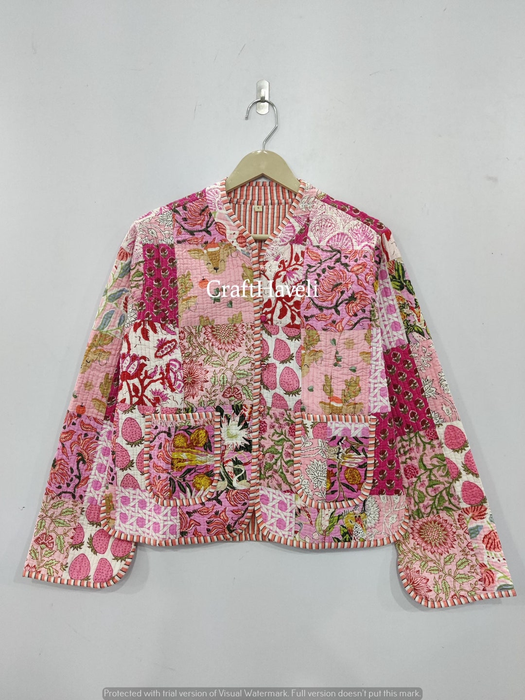 Boho Purple Asymmetrical Patchwork Fine Cotton Filled Coats Winter main image 0