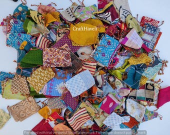 100 Indian Sari Fabric Pouches: Recycled Polyester Drawstring Bags