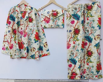 Organic Cotton Floral Pajama Set: Hand Block Printed Loungewear