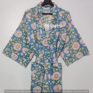 Kimono de algodón con estampado floral: cárdigan largo estilo bohemio