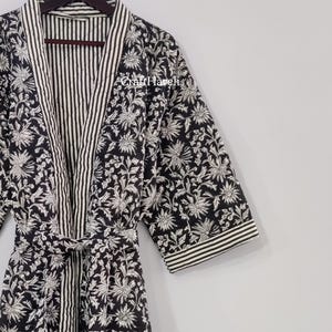Reversible Floral Quilted Kimono Robe: Handmade Cotton Jacket