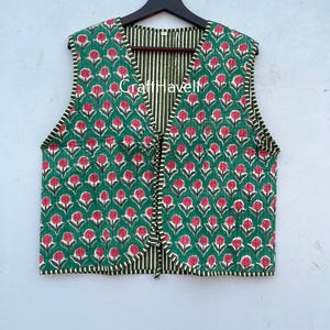 Cotton Quilted Vest: Vintage Style Floral Waistcoat, Handmade in India
