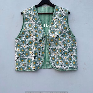 Cotton Women Quilted Jacket, Block Printed Boho Style Quilted Handmade Jackets, Coat, Holiday Gifts, Button Closer Jacket for Women Gifts