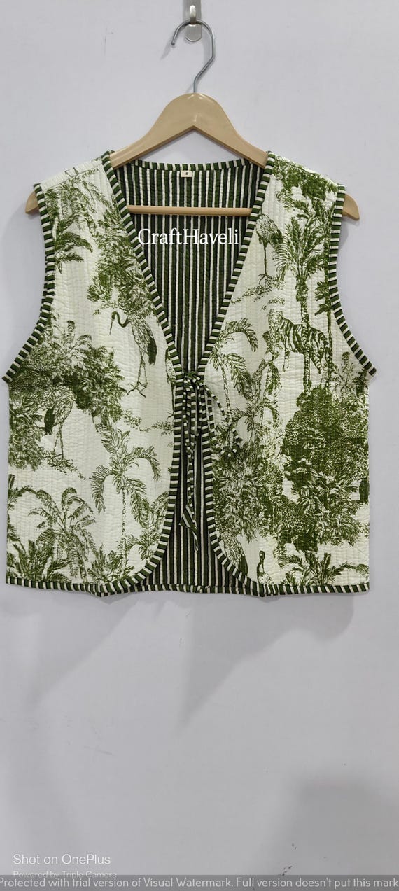 Handmade Cotton Quilted Vest, Vintage Jungle Sleeveless Jacket - Etsy