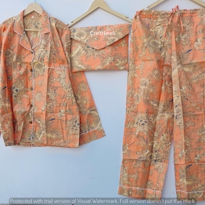 Handmade Block Print Cotton Pajama Set: Bridal Sleepwear with Pouch