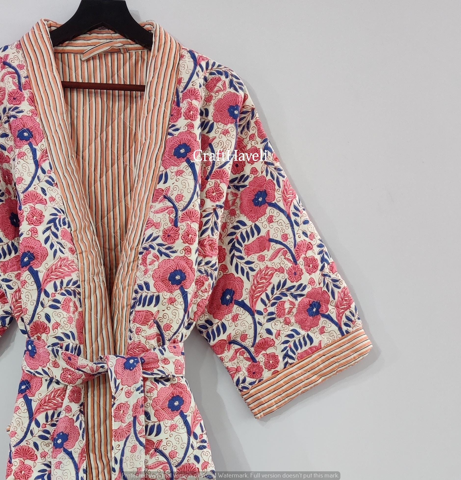 Cotton quilted kimono /long kimono /winterwear women's kimono robe/ Block print kimono/ Handmade beach kimono jacket
