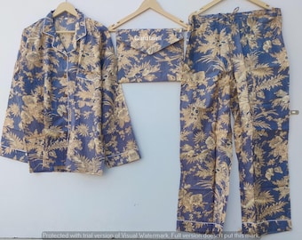 Handmade Floral Cotton Pajama Set: Boho Night Suit with Pouch