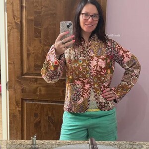 Reversible Cotton Quilted Jacket: Floral Patchwork Bohemian Jacket