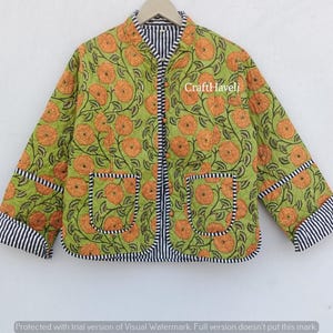 Block Printed Cotton Quilted Jacket: Boho Handmade Women&#39;s Coat