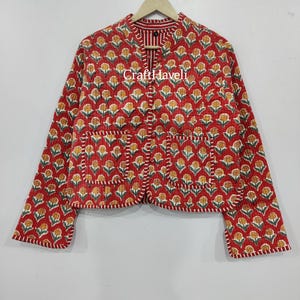 Cotton quilted jacket, Indian handmade jacket, block print jacket, women&#39;s cotton jacket, floral coat ,jacket, kimono, reversible jacket