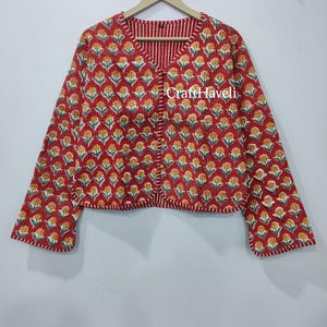 Handmade Cotton Quilted Vest: Floral V-Neck Sleeveless Jacket