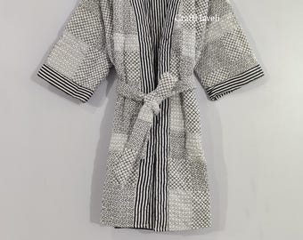 Handmade Cotton Quilted Kimono Robe: Oriental Jacket for unisex, Short quilted coat