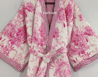 Free delivery, Pink 100% Cotton Quilted Kimono Robe Jacket, Bestseller, Quilted Jacket, Etsy’s Pick, Women&#39;s Wear, Popular now, Winter Robes