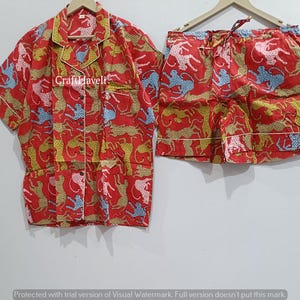 100% Cotton Short Pajama Set Beautiful Women Night Shirt With Shorts Set Cotton Pajama Set Floral Shorts Set With Bag