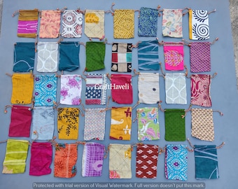 Wholesale Recycled Silk Sari Pouches: Mixed Lot Drawstring Bags