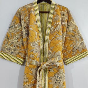 Reversible Quilted Cotton Robe: Boho Indian Block-Print Ikat Jacket
