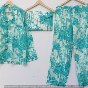 Hand Block Printed Cotton Pajama Set: Bridal Loungewear with Pouch