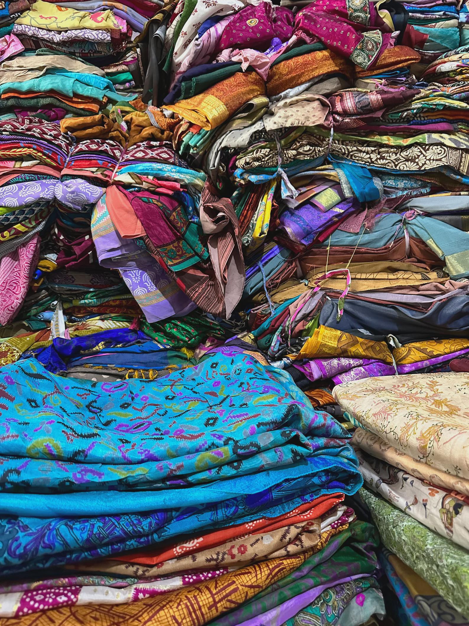 Vintage Sari Silk Fabric Scraps: Quilting, Patchwork Remnants