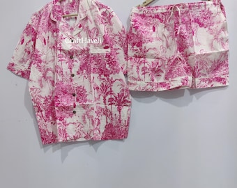 Block Print Cotton Pajama Set, Handmade Summer Short PJs