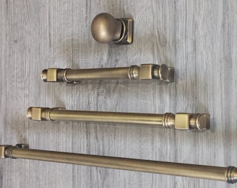 Tiradores y pomos de cajón moleteados de latón macizo satinado, herrajes de forja, tiradores redondos con barra en T, de 5", 7.56" y 12.6", decorativos, estilo vintage.