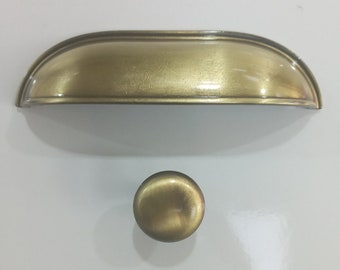 Tirador de copa de latón antiguo, tirador de armario vintage, herrajes de latón Shaker para cajones, tiradores de cocina de estilo rústico, tiradores de copa con forma de concha, juego de pomos de latón