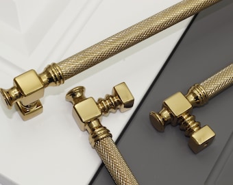 Gekordeter T-Bar-Schrankgriff aus Gold, hochwertiger und eleganter Küchengriff, Schubladengriff aus Messing, Schrankgriff aus Metall, Möbelgriff