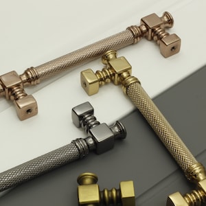 Knurled T-Bar Cabinet Handle, Premium Furniture Handle, Solid Brass Cabinet Handle, 4 Color Option, Modern Handle For Kitchens, Home Decor