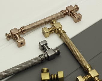 Knurled T-Bar Cabinet Handle, Premium Furniture Handle, Solid Brass Cabinet Handle, 4 Color Option, Modern Handle For Kitchens, Home Decor