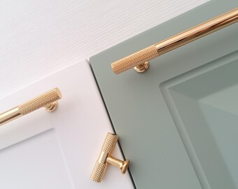 Modern Knurled Brass Kitchen Cabinet Knob And Handle, Gold Furniture Pulls,Solid Brass Cabinet Pull,Cupboard Door Pulls and Handles Hardware