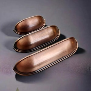 Antique Copper Cup Pulls, Vintage Bin Pull for Kitchen Cabinets, Rustic Drawer Handles, Farmhouse Furniture Hardware, Copper Cabinet Knobs