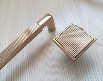 Gold Ribbed Cabinet Pulls, Modern Brass Drawer Handles, Textured Furniture Hardware for Kitchen Cabinets, Luxury Dresser Knobs, Drawer Pulls