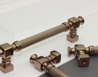 Rose Knurled T-Bar Cabinet Handle, Premium Long Furniture Handle, Elegant Kitchen Handle, Dresser Drawer Pull Handle, Door Handle