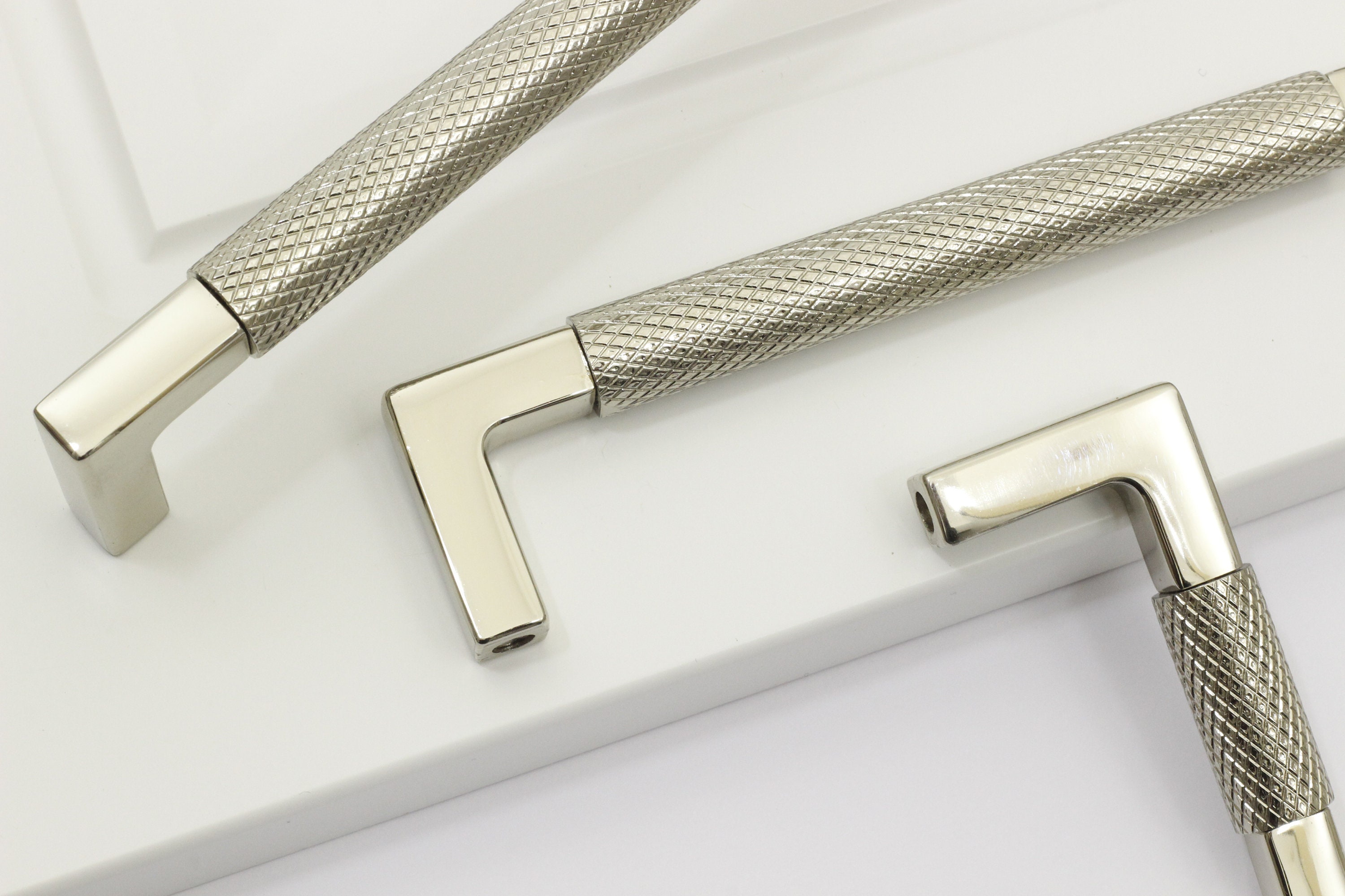 Chrome Premium Knurled Brass Handle Modern Dresser Etsy