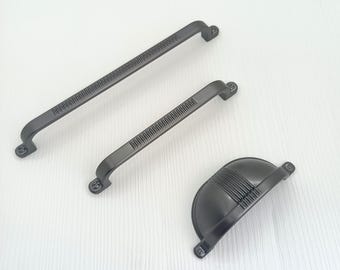 Gray Vintage Dresser Pulls, Antique Gray Cup board Handle, Drawer Furniture Hardware, Kitchen Cabinet Knobs, Retro Cabinet Shell Handle