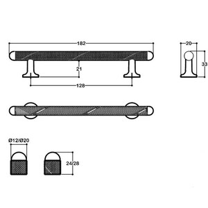 May include: A black metal cabinet pull with a 462 cm length, 53 cm height, and 325 cm width. The pull has a round knob on each end and a textured surface. The pull is shown with measurements in centimetres.