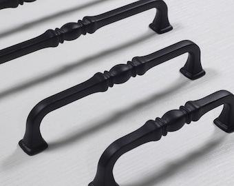 Matte Black Cabinet Pulls, Modern Kitchen Drawer Handles,Transitional Dresser Hardware, Solid Metal Furniture Pulls for Cupboard,3.78"-8.82"