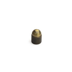 May include: A small, round, antique brass knob with a knurled base.