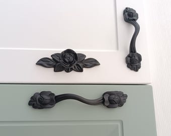 Puxadores de armário pretos antigos, puxadores de móveis elegantes, puxadores e botões de latão maciço, puxadores de porta retrô, puxadores de armário, puxadores de guarda-roupa.