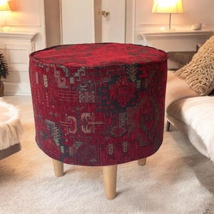 Ethnic Pattern Footstol Cover, Round Footstol Cover, Round Ottoman Cover, Round Ottoman Slipcover, Ottoman Slip Cover, Custom Pouf Cover,