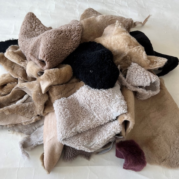 Genuine Sheepskin Scraps, Fur Remnants, Sheepskin Pieces, Scraps for Arts & Crafts and DIY Projects, Sheepskin Off Cuts , Craft Supplies