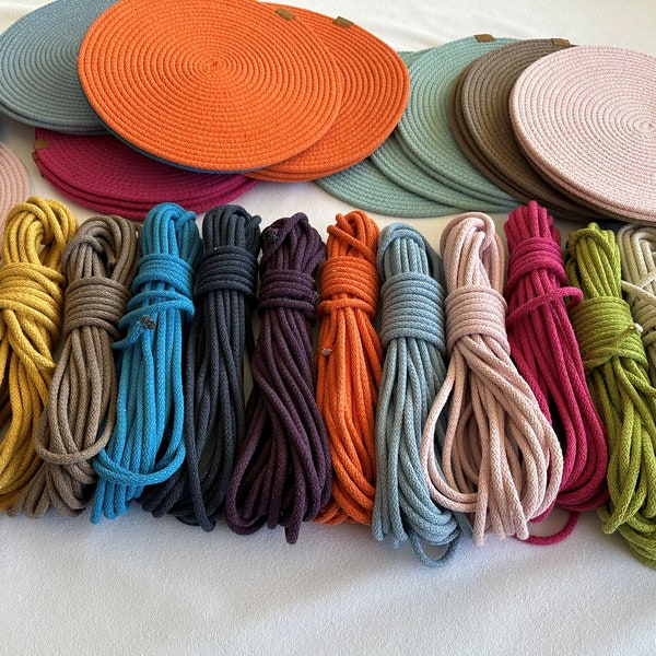 Cotton Rope, Cotton Yarn, Rope for Hats, Rope for Basket, Cotton Cord, Braided Cotton Rope, Colorful Cotton Rope, Rope by the Yard